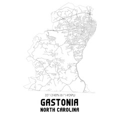 Gastonia North Carolina. US street map with black and white lines.