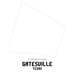 Gatesville Texas. US street map with black and white lines.