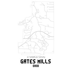 Fototapeta na wymiar Gates Mills Ohio. US street map with black and white lines.