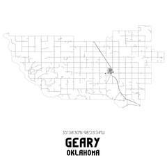 Geary Oklahoma. US street map with black and white lines.