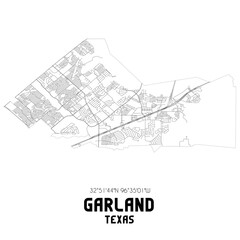 Garland Texas. US street map with black and white lines.