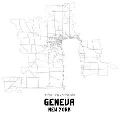 Geneva New York. US street map with black and white lines.