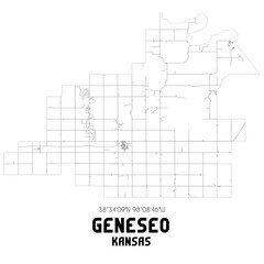 Geneseo Kansas. US street map with black and white lines.