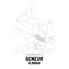 Geneva Alabama. US street map with black and white lines.