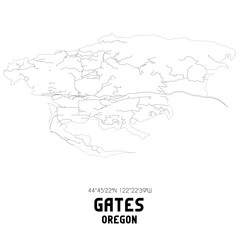 Gates Oregon. US street map with black and white lines.