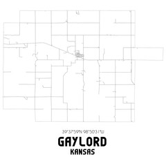 Gaylord Kansas. US street map with black and white lines.