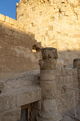 Mount Herodion and the ruins of the fortress of King Herod inside an artificial crater. The Judaean Desert, West Bank. High quality photo