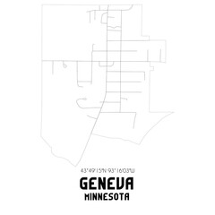 Geneva Minnesota. US street map with black and white lines.