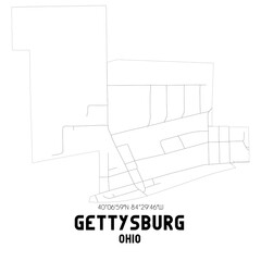 Gettysburg Ohio. US street map with black and white lines.