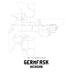 Germfask Michigan. US street map with black and white lines.