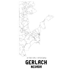 Gerlach Nevada. US street map with black and white lines.