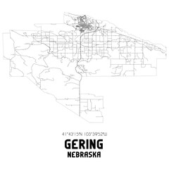 Gering Nebraska. US street map with black and white lines.