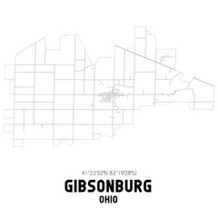 Gibsonburg Ohio. US street map with black and white lines.