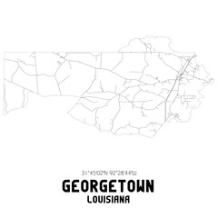 Georgetown Louisiana. US street map with black and white lines.