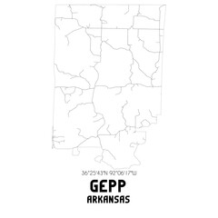 Gepp Arkansas. US street map with black and white lines.