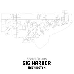 Gig Harbor Washington. US street map with black and white lines.