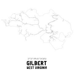 Gilbert West Virginia. US street map with black and white lines.