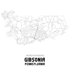Gibsonia Pennsylvania. US street map with black and white lines.