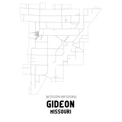 Gideon Missouri. US street map with black and white lines.