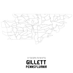 Gillett Pennsylvania. US street map with black and white lines.