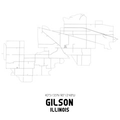 Gilson Illinois. US street map with black and white lines.