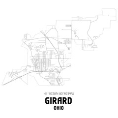 Girard Ohio. US street map with black and white lines.