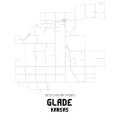 Glade Kansas. US street map with black and white lines.