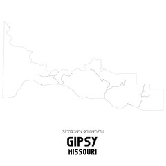 Gipsy Missouri. US street map with black and white lines.