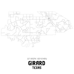 Girard Texas. US street map with black and white lines.