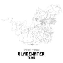 Gladewater Texas. US street map with black and white lines.