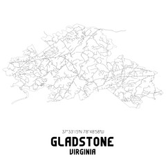Gladstone Virginia. US street map with black and white lines.