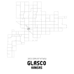 Glasco Kansas. US street map with black and white lines.
