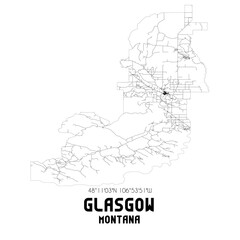 Glasgow Montana. US street map with black and white lines.