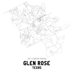 Glen Rose Texas. US street map with black and white lines.