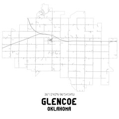 Glencoe Oklahoma. US street map with black and white lines.
