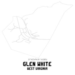 Glen White West Virginia. US street map with black and white lines.
