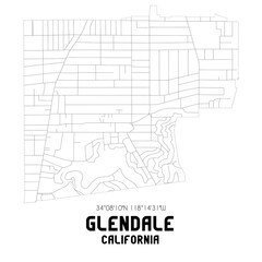 Glendale California. US street map with black and white lines.