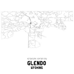 Glendo Wyoming. US street map with black and white lines.