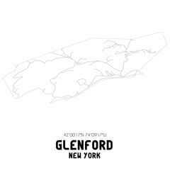 Glenford New York. US street map with black and white lines.