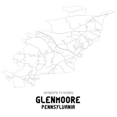 Glenmoore Pennsylvania. US street map with black and white lines.