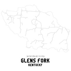 Glens Fork Kentucky. US street map with black and white lines.