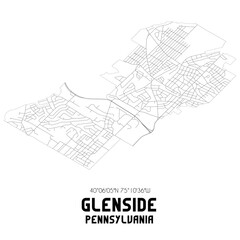 Glenside Pennsylvania. US street map with black and white lines.