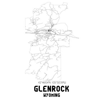 Glenrock Wyoming. US street map with black and white lines.