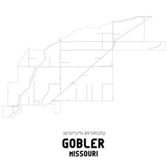 Gobler Missouri. US street map with black and white lines.