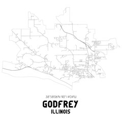 Godfrey Illinois. US street map with black and white lines.