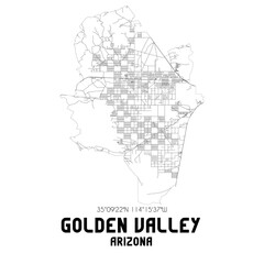 Golden Valley Arizona. US street map with black and white lines.