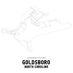 Goldsboro North Carolina. US street map with black and white lines.