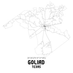 Goliad Texas. US street map with black and white lines.