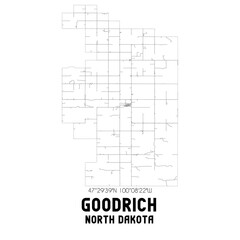 Goodrich North Dakota. US street map with black and white lines.