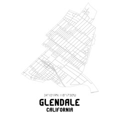 Glendale California. US street map with black and white lines.